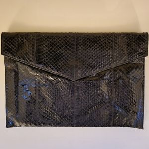 VTG Shirl Miller USA Black Snakeskin Envelope Clutch Purse